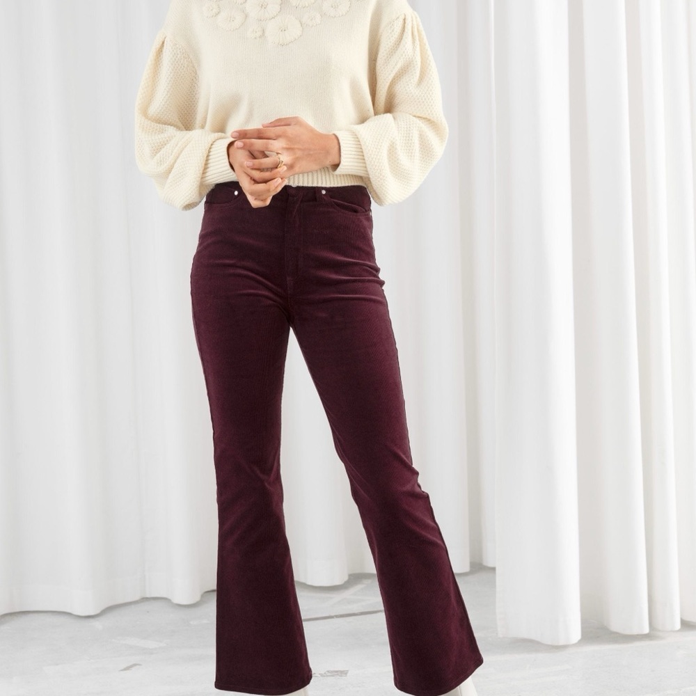 & OTHER STORIES Women’s Corduroy High Rise Crop Flare Pants Red‎ Cranberry Sz 10